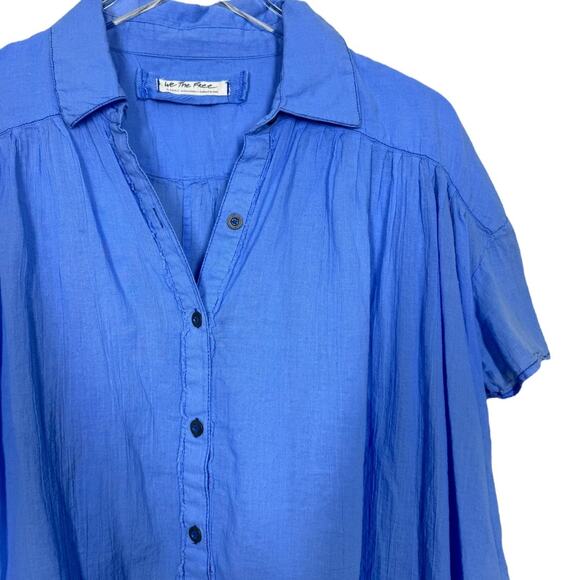 Free People Float Away Button Tee Top XS Blue Vista Oversized Swing Casual Boho - Picture 2 of 8